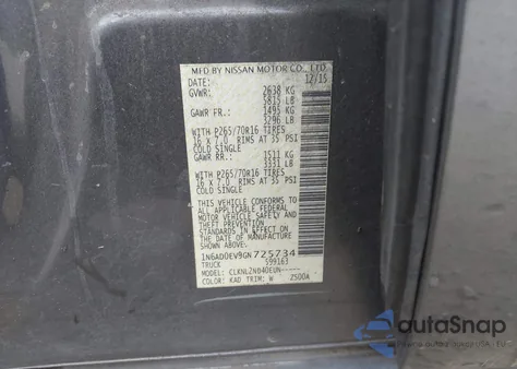 2016 Nissan Frontier Pro-4X/S/Sl/Sv z USA, uszkodzony, nr VIN 1N6AD0EV9GN725734